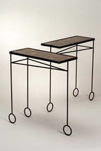 Load image into Gallery viewer, Metal ebony and straw inlayed console tables - Jean Royere
